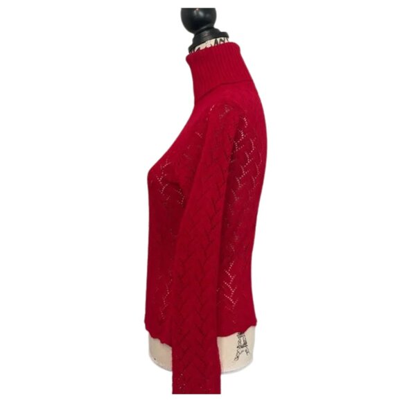 Contact NY Vintage Y2K Red Eyelet Knit Turtleneck Sweater Size Small - Picture 3 of 6